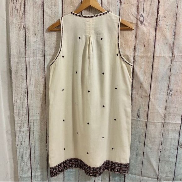 Madewell 8 Ivory boho embroidered sleeveless shirt dress tassel tie front vneck - Picture 5 of 6